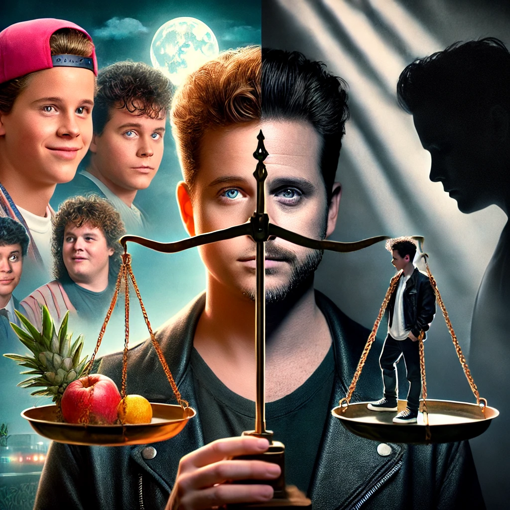 Corey Haim tribute image illustrating the rise and fall of the Hollywood star, showcasing both his fame and struggles with addiction.